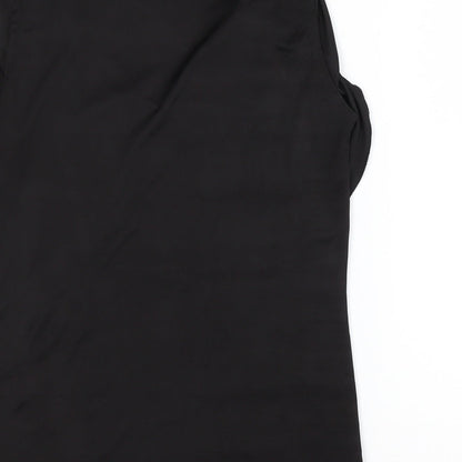 Brand and care label for Studio.W women’s black polyester basic tank, size UK 8, round neck - ruffled