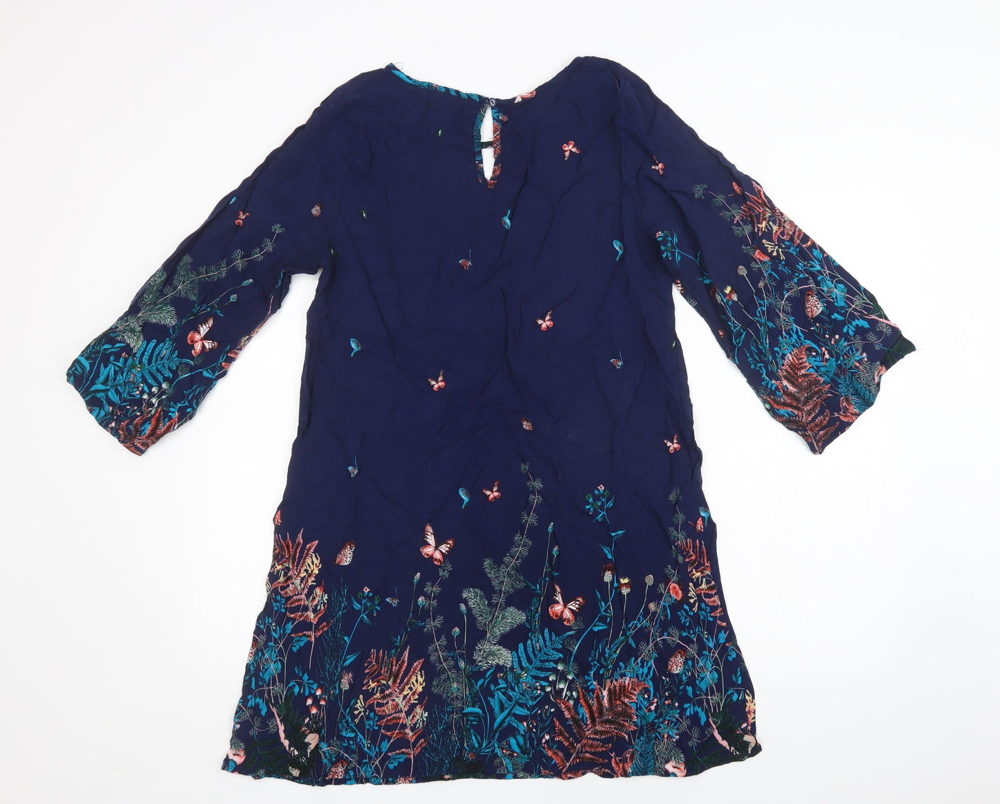 L.B.C. Womens Blue Floral Viscose A-Line  Size M  Round Neck Button