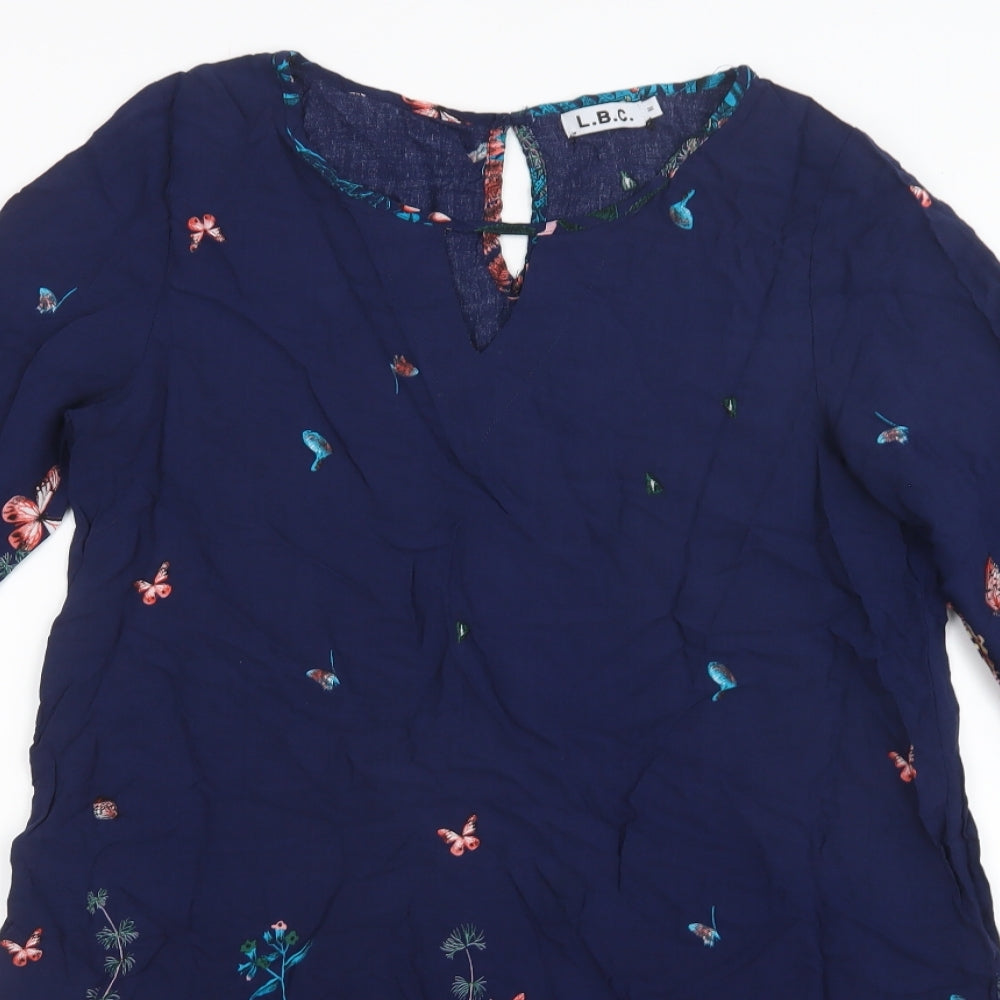 L.B.C. Womens Blue Floral Viscose A-Line  Size M  Round Neck Button