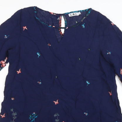 L.B.C. Womens Blue Floral Viscose A-Line  Size M  Round Neck Button