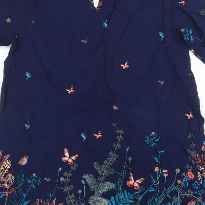 L.B.C. Womens Blue Floral Viscose A-Line  Size M  Round Neck Button
