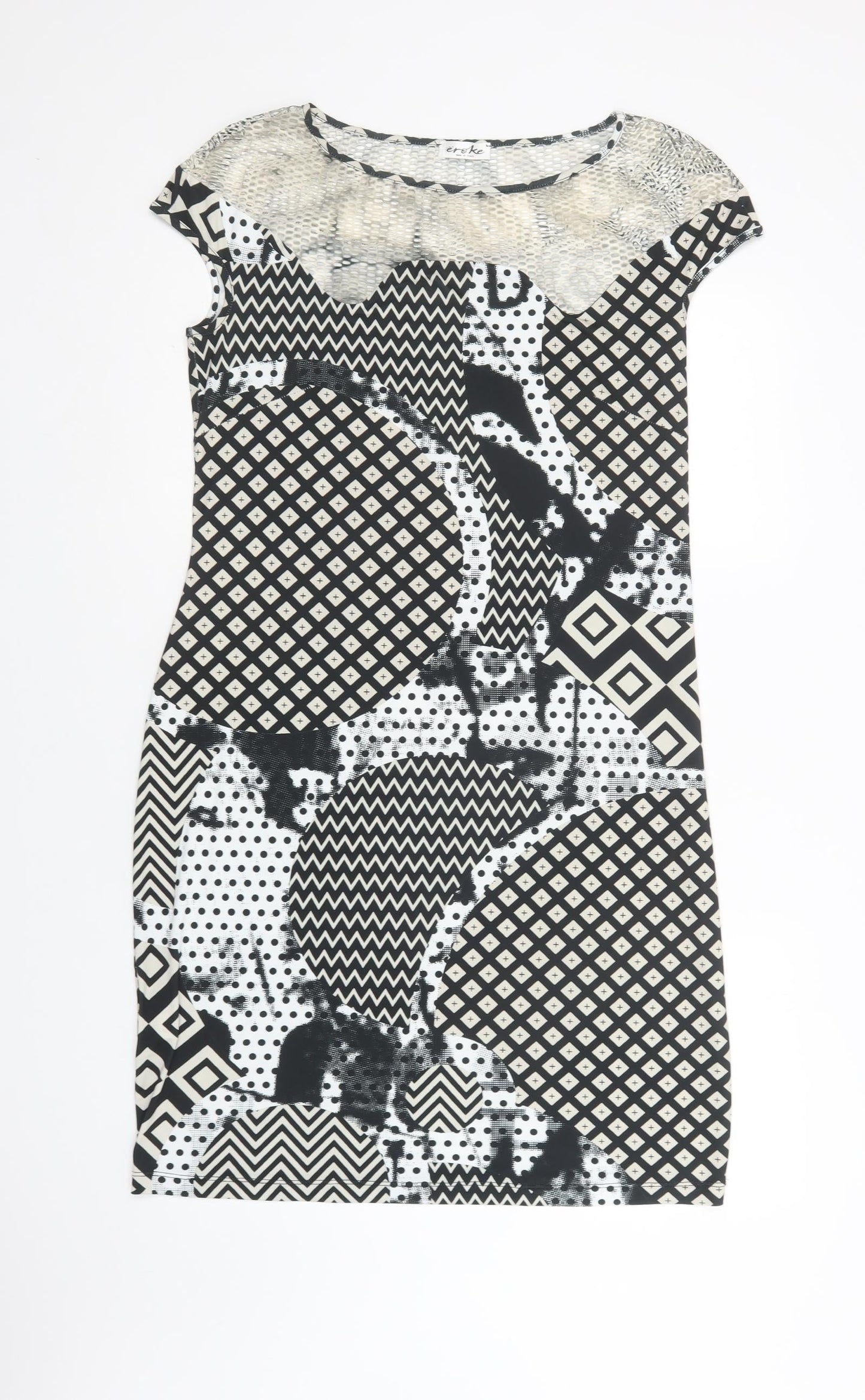 Eroke Womens Black Geometric Polyacrylate Fibre Pencil Dress  Size L  Round Neck