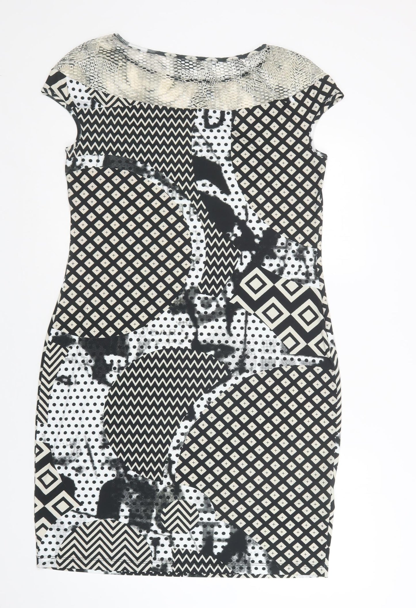 Eroke Womens Black Geometric Polyacrylate Fibre Pencil Dress  Size L  Round Neck