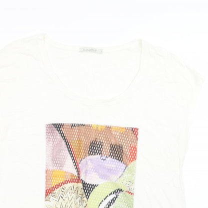 Maloka Womens White  Polyester Basic Blouse Size L Round Neck