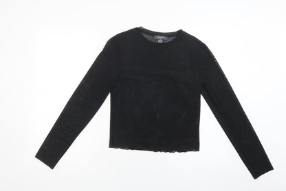 Primark Womens Black  Polyester Basic Blouse Size XS Crew Neck