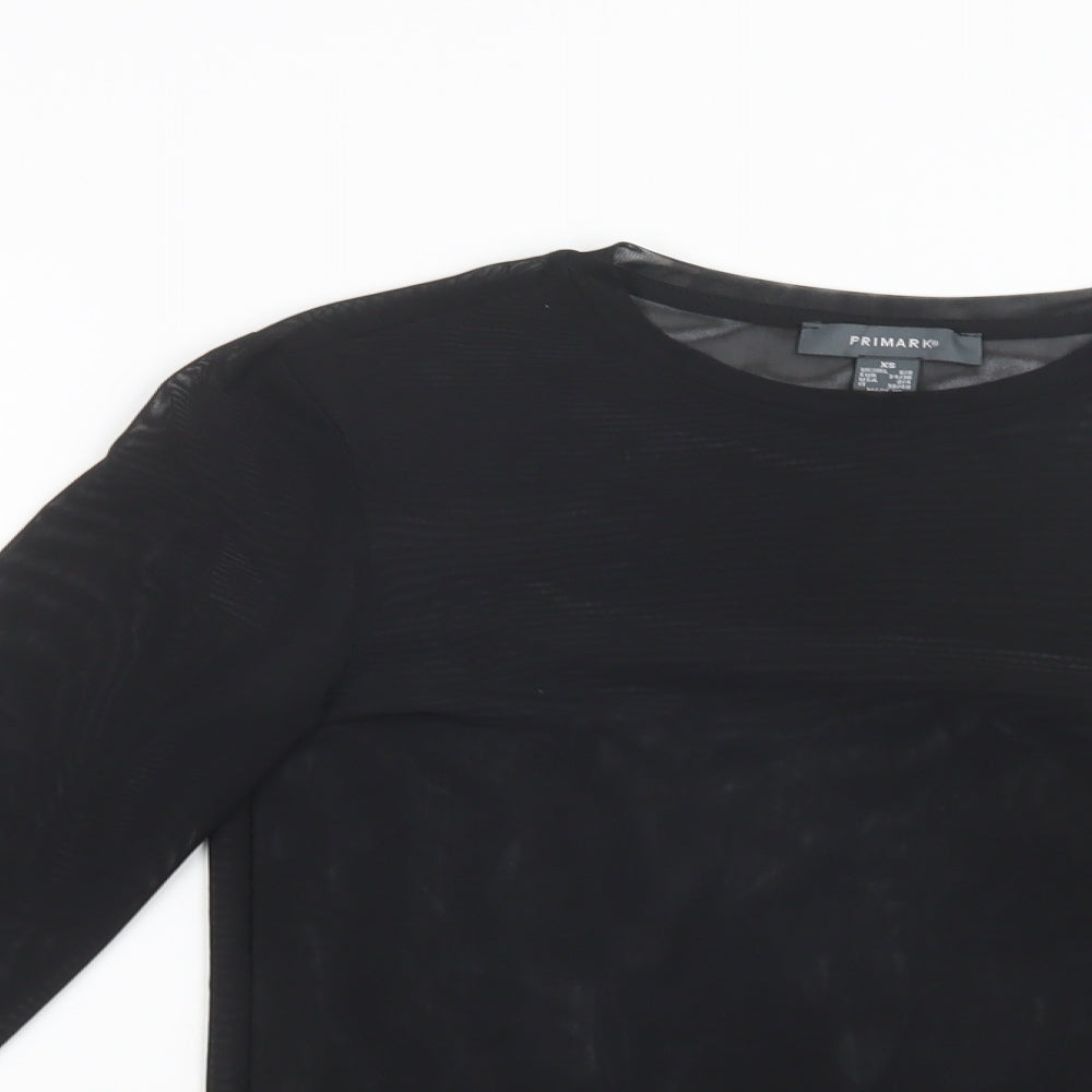 Primark Womens Black  Polyester Basic Blouse Size XS Crew Neck