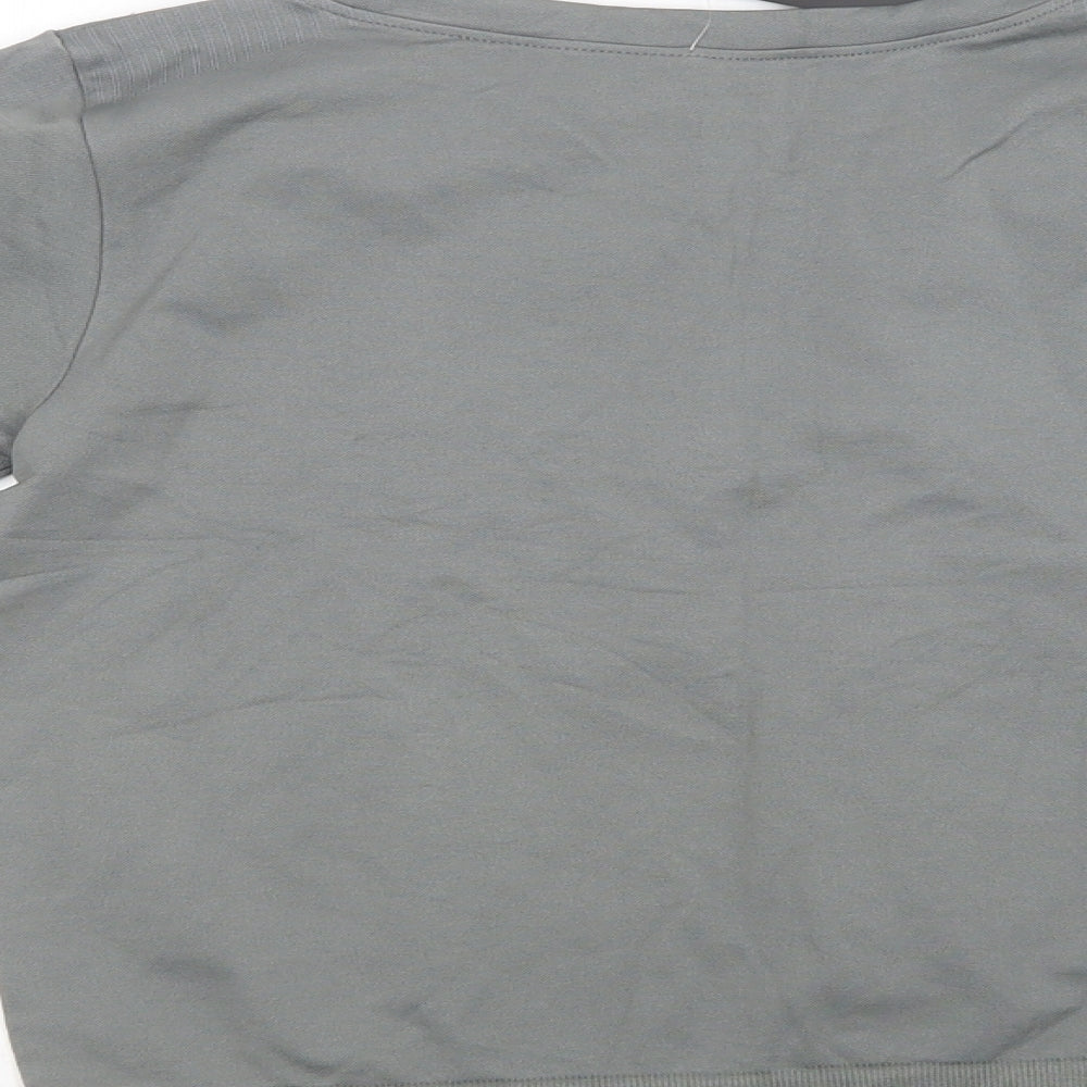 PRETTYLITTLETHING Womens Grey Striped Polyamide Cropped T-Shirt Size L Crew Neck