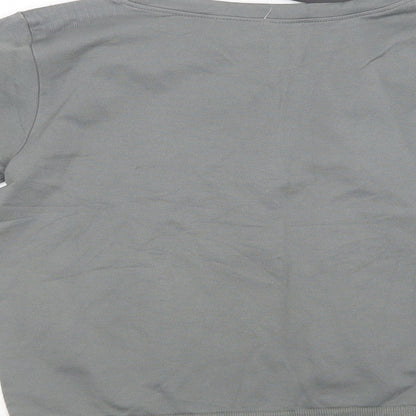 PRETTYLITTLETHING Womens Grey Striped Polyamide Cropped T-Shirt Size L Crew Neck