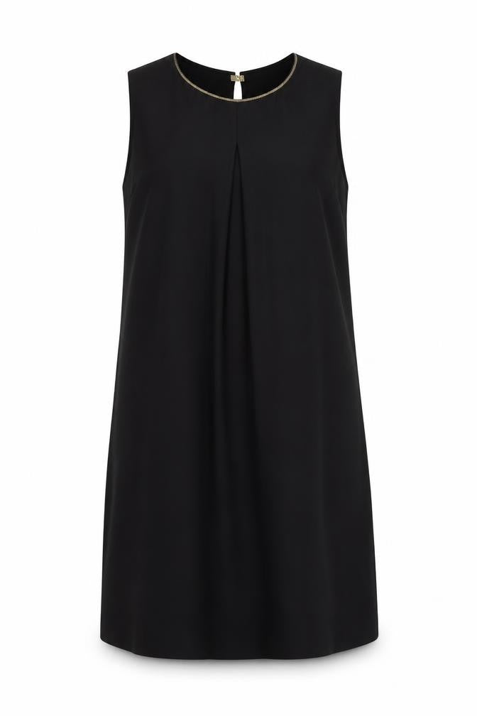 Front view of H&M women’s black polyester shift, size UK 10, crew neck magnetic - embellished neckline