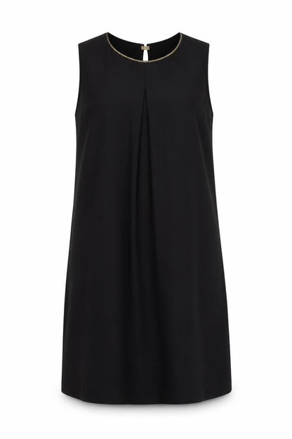 Front view of H&M women’s black polyester shift, size UK 10, crew neck magnetic - embellished neckline