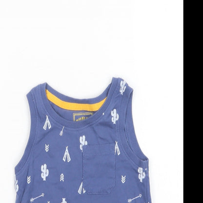 F&F Boys Blue Geometric Cotton Basic Tank Size 2-3 Years Crew Neck