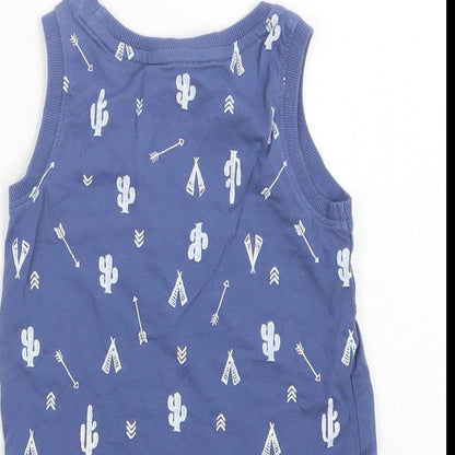 F&F Boys Blue Geometric Cotton Basic Tank Size 2-3 Years Crew Neck