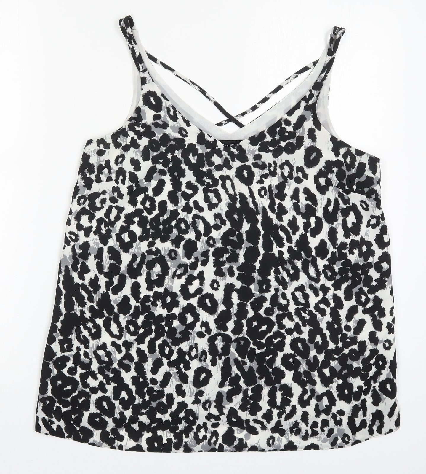 Dorothy Perkins Womens Black Animal Print Polyester Basic Tank Size 12 V-Neck