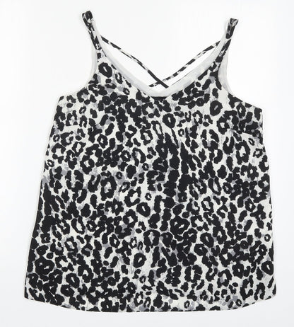 Dorothy Perkins Womens Black Animal Print Polyester Basic Tank Size 12 V-Neck