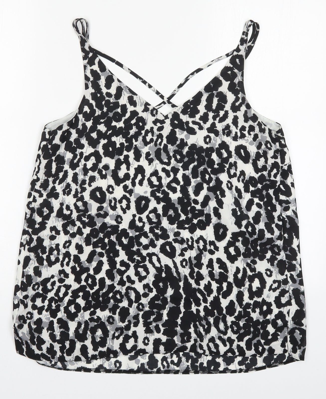 Dorothy Perkins Womens Black Animal Print Polyester Basic Tank Size 12 V-Neck