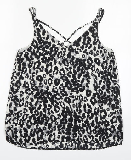 Dorothy Perkins Womens Black Animal Print Polyester Basic Tank Size 12 V-Neck