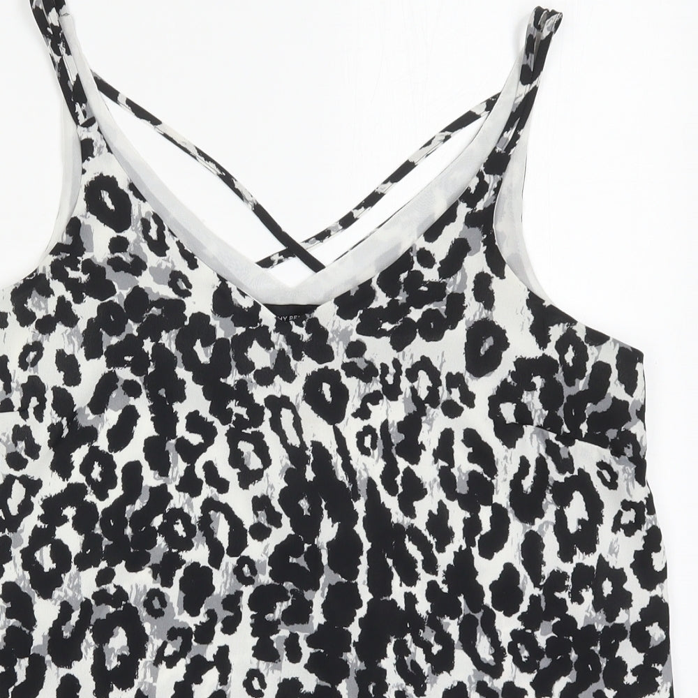Dorothy Perkins Womens Black Animal Print Polyester Basic Tank Size 12 V-Neck