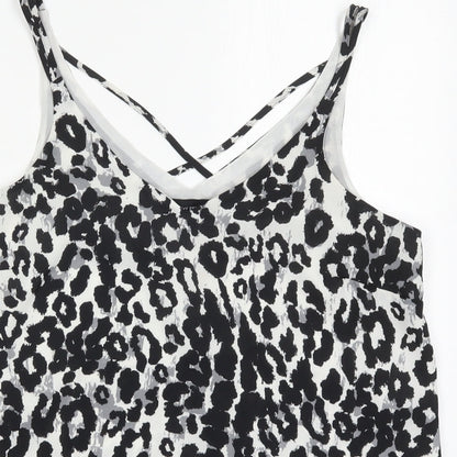 Dorothy Perkins Womens Black Animal Print Polyester Basic Tank Size 12 V-Neck