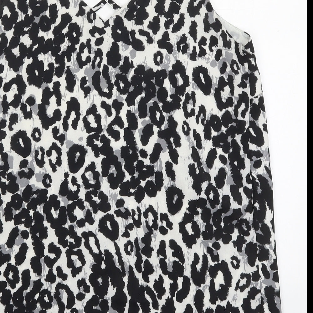Dorothy Perkins Womens Black Animal Print Polyester Basic Tank Size 12 V-Neck