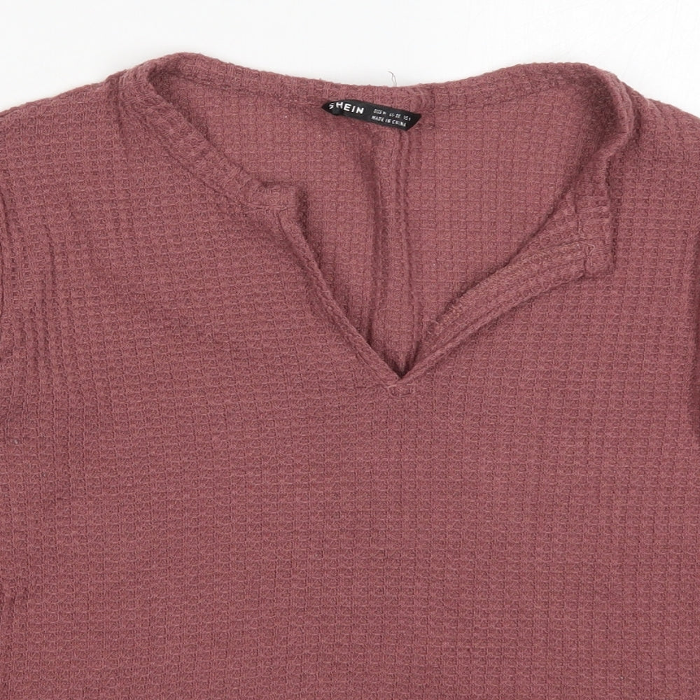 SheIn Womens Pink V-Neck  Polyester Pullover Jumper Size M