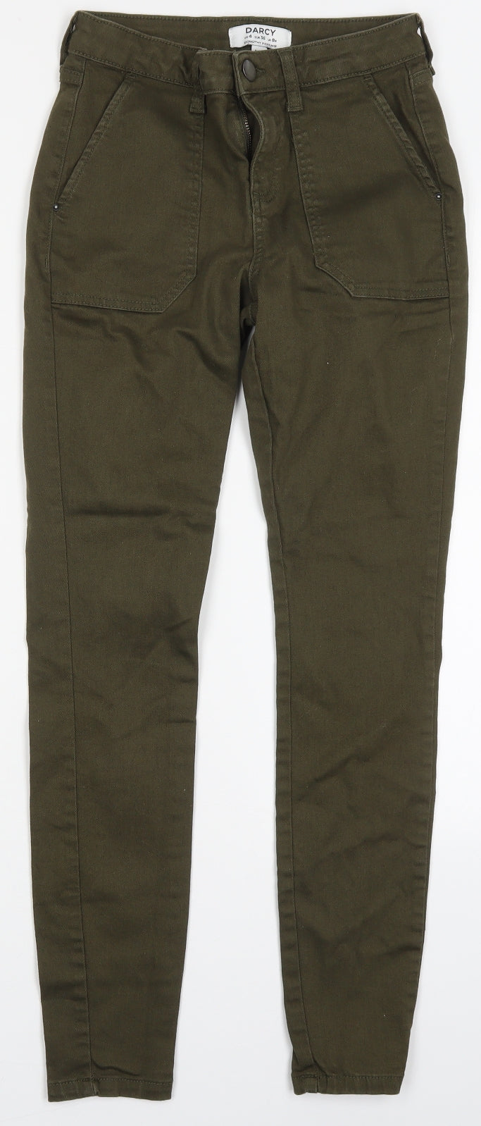 Dorothy Perkins Womens Green  Cotton Skinny Jeans Size 8 L29 in Regular Button