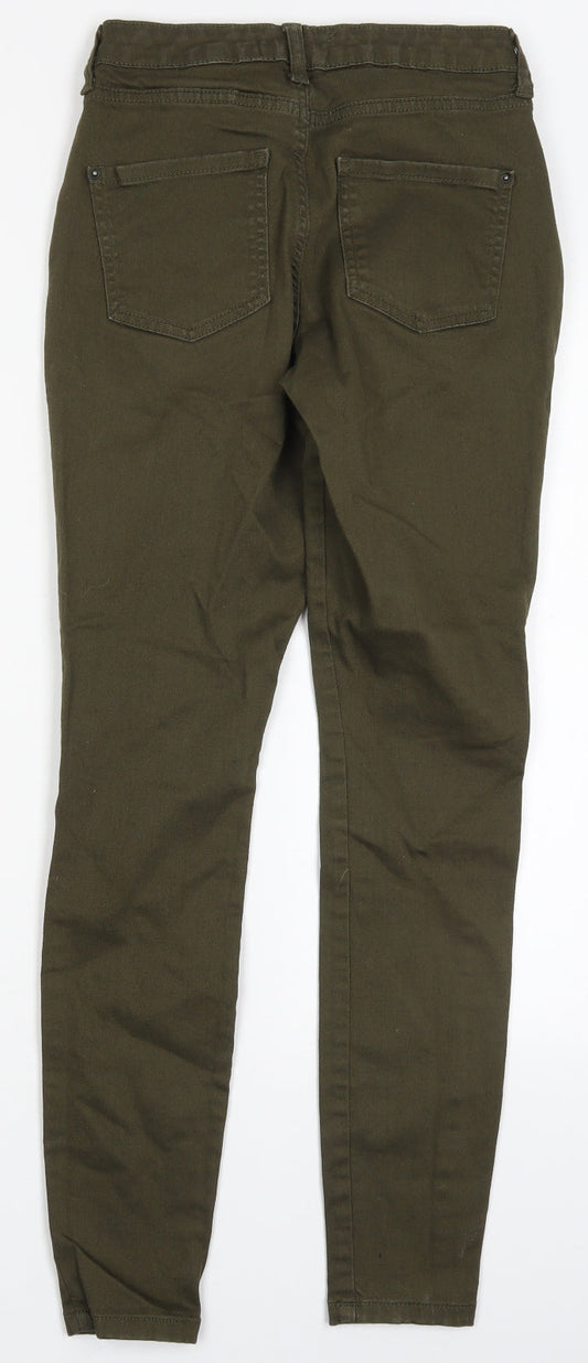 Dorothy Perkins Womens Green  Cotton Skinny Jeans Size 8 L29 in Regular Button