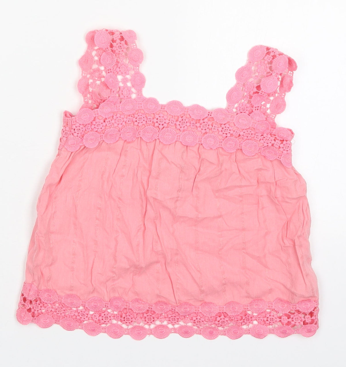 Additional front view of River Island girls’ pink cotton basic tank, size 5, years square neck button