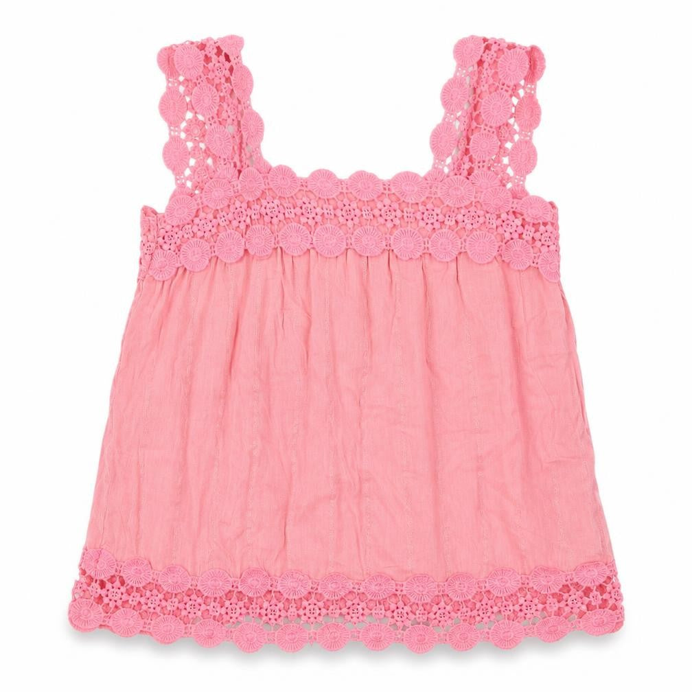 Front view of River Island girls’ pink cotton basic tank, size 5, years square neck button