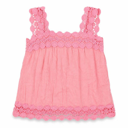 Front view of River Island girls’ pink cotton basic tank, size 5, years square neck button