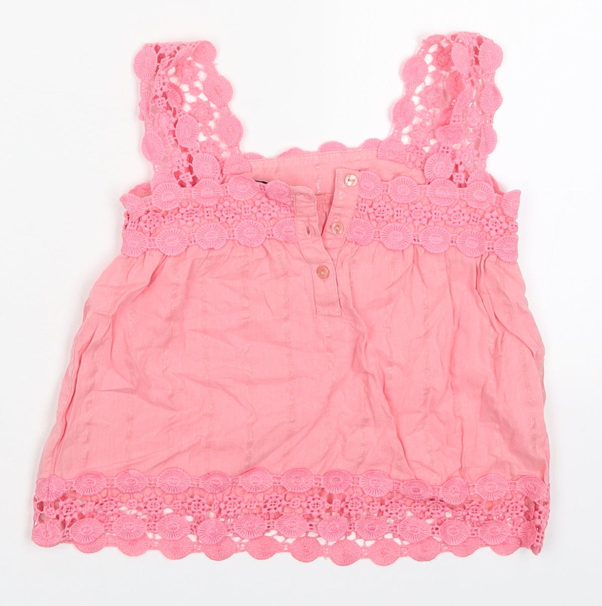 Back view of River Island girls’ pink cotton basic tank, size 5, years square neck button