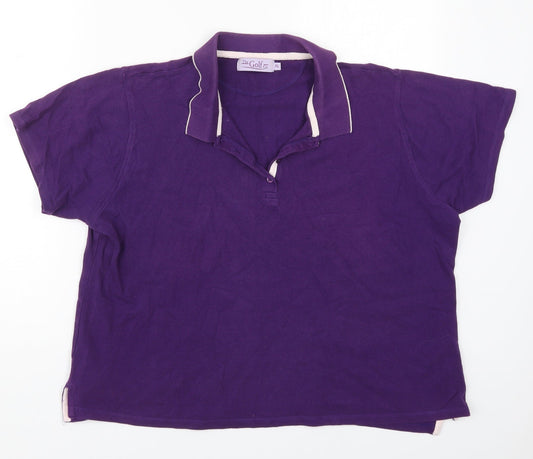 EWM Womens Purple  Cotton Cropped Polo Size XL Collared