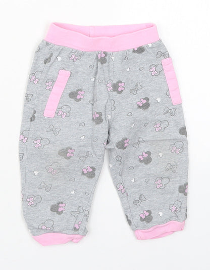 Costo Girls Grey Geometric Cotton Sweatpants Trousers Size 12 Months   - Minnie Mouse