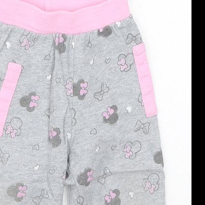 Costo Girls Grey Geometric Cotton Sweatpants Trousers Size 12 Months   - Minnie Mouse