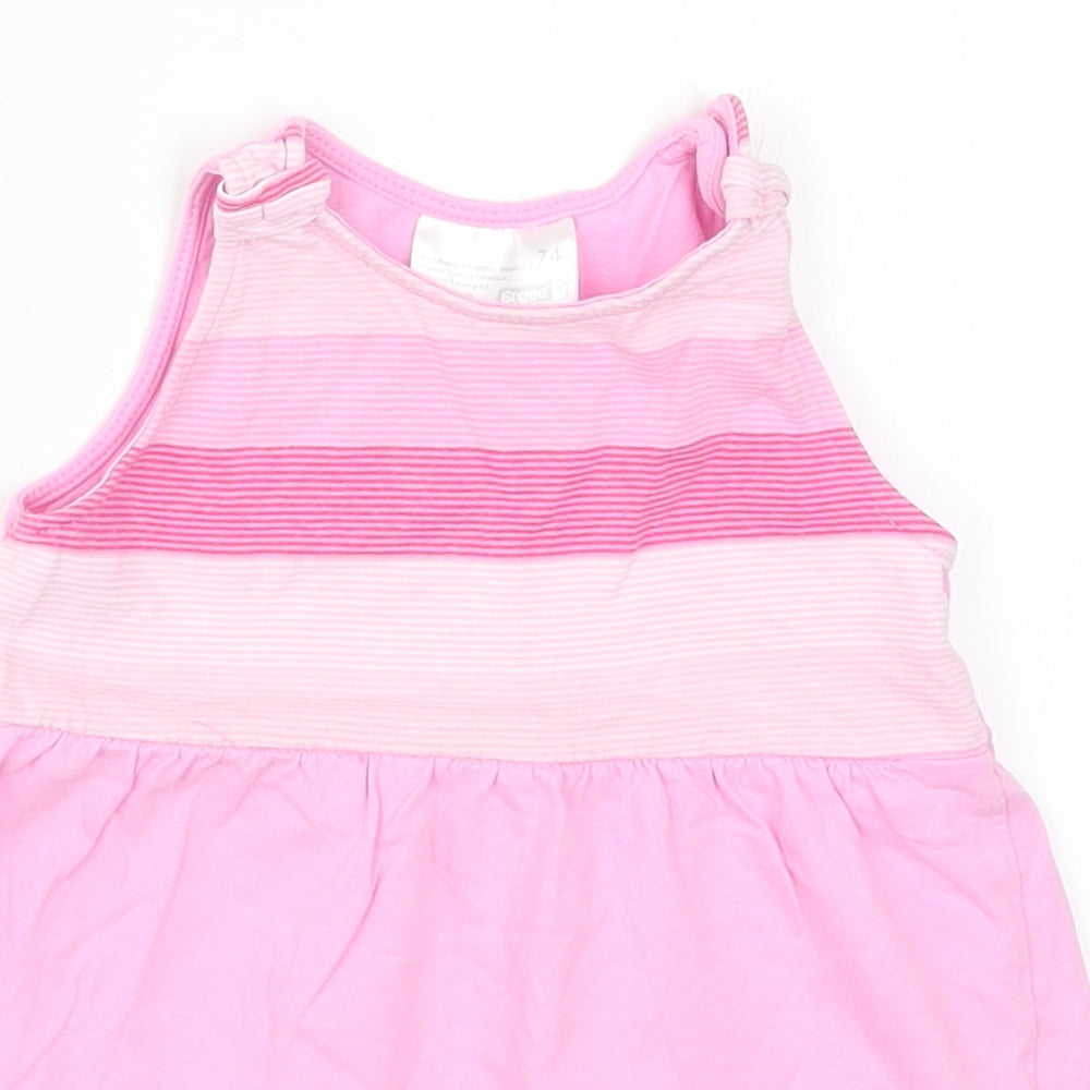 Ergee Girls Pink Striped Cotton A-Line  Size 6-9 Months  Round Neck Pullover
