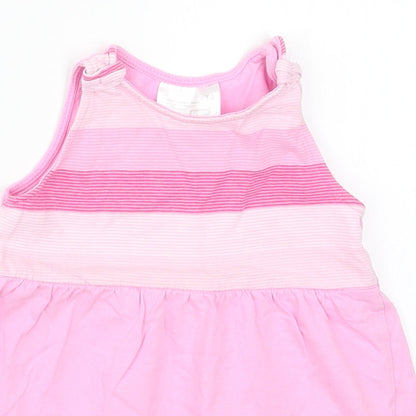 Ergee Girls Pink Striped Cotton A-Line  Size 6-9 Months  Round Neck Pullover