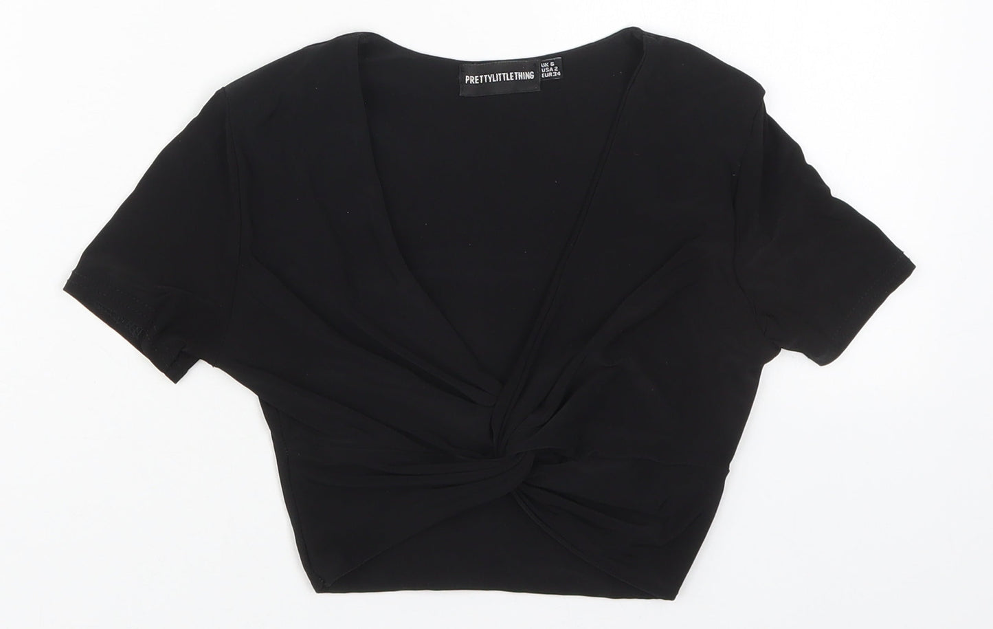 Womens UK Size 6 PRETTYLITTLETHING Black Cropped T-Shirt