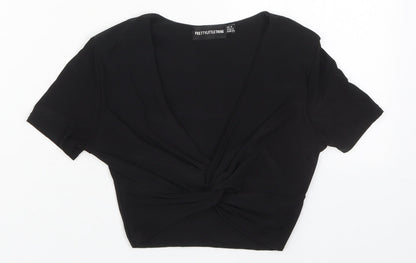 Womens UK Size 6 PRETTYLITTLETHING Black Cropped T-Shirt