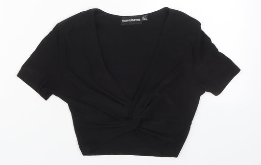 Womens UK Size 6 PRETTYLITTLETHING Black Cropped T-Shirt