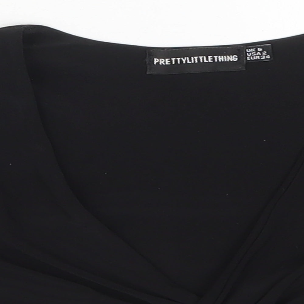 Womens UK Size 6 PRETTYLITTLETHING Black Cropped T-Shirt