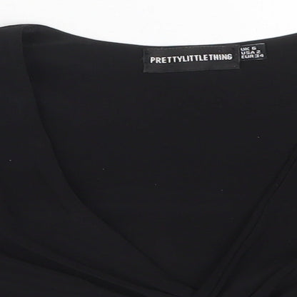 Womens UK Size 6 PRETTYLITTLETHING Black Cropped T-Shirt