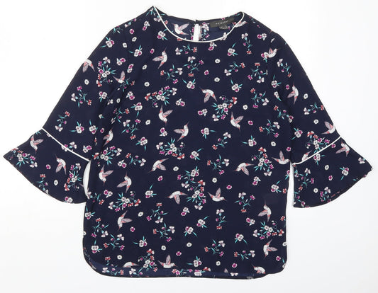 Primark Womens Black Floral Polyester Basic Blouse Size 8 Round Neck - Birds