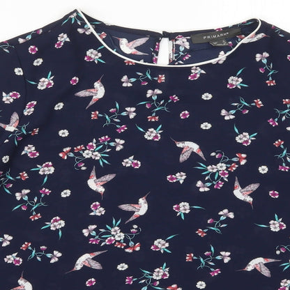 Primark Womens Black Floral Polyester Basic Blouse Size 8 Round Neck - Birds