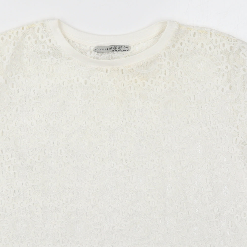 Atmosphere Womens White  Polyester Basic T-Shirt Size 10 Round Neck