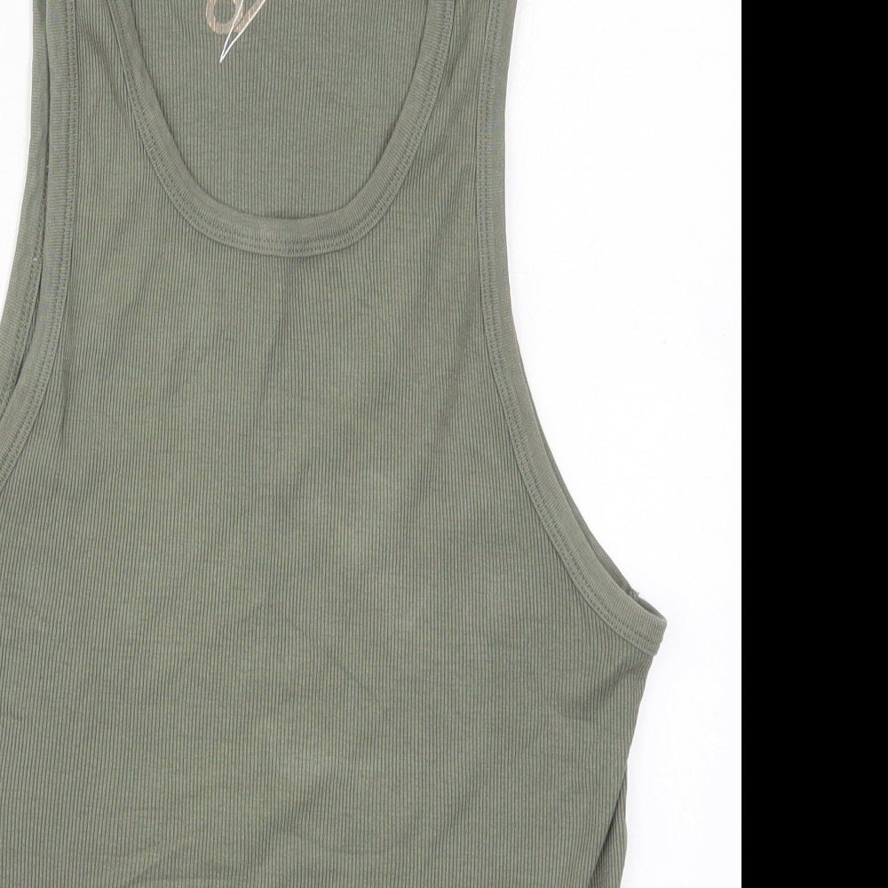 Soviet Jeans Womens Green  Cotton Basic Tank Size L Round Neck