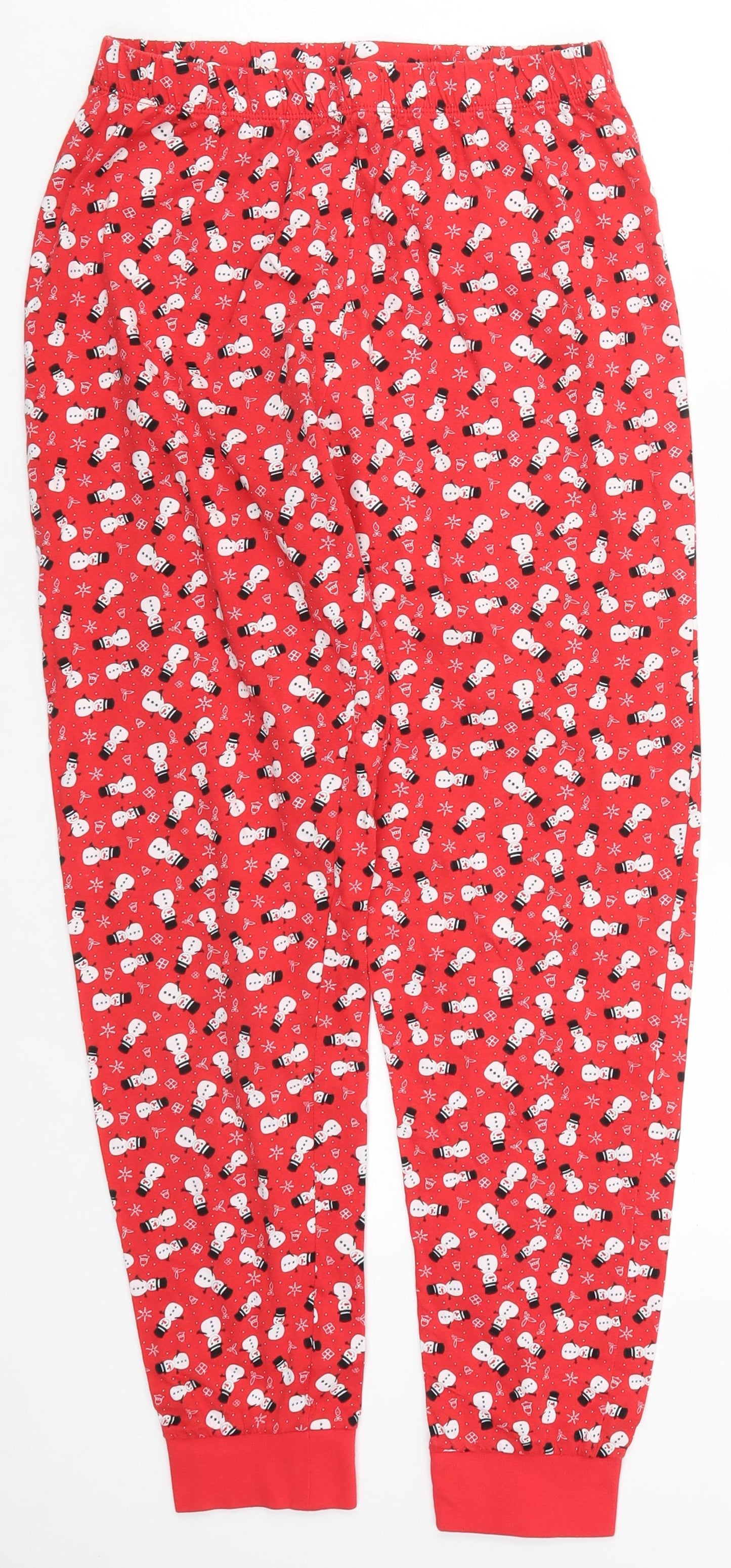 Preworn Womens Red Geometric Cotton Trousers  Size S L27 in Regular  - Snowman Print Pyjama Pants