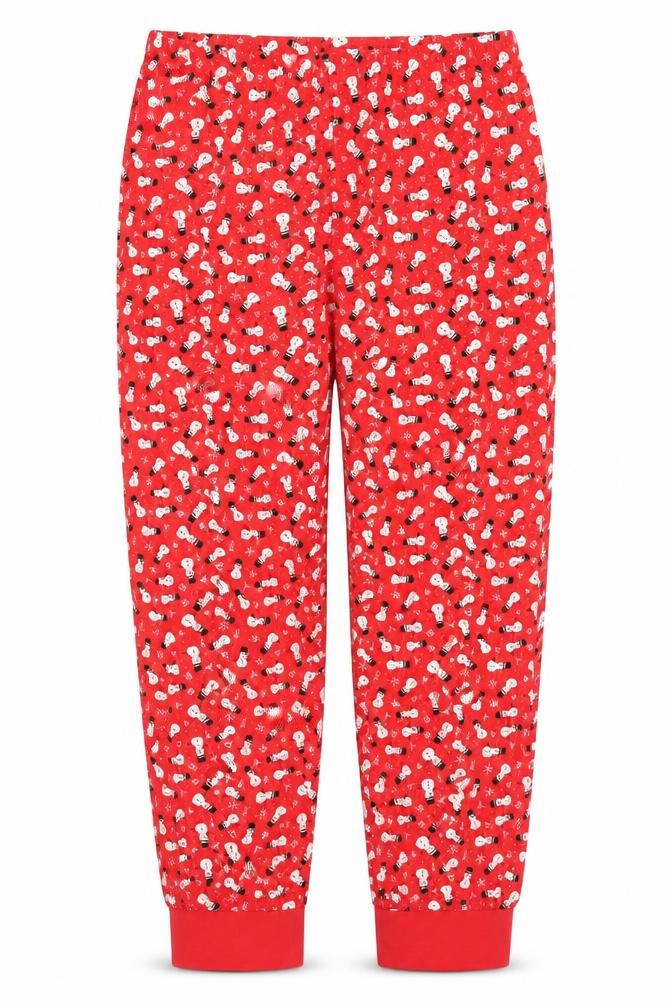 Front view of Preworn women’s red geometric cotton trousers, size S, 27-inch leg regular - snowman print pyjama pants