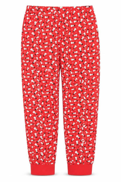 Front view of Preworn women’s red geometric cotton trousers, size S, 27-inch leg regular - snowman print pyjama pants