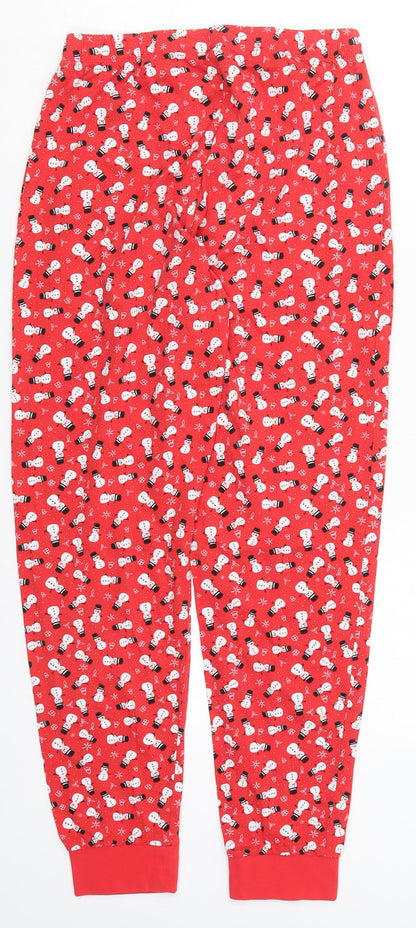 Preworn Womens Red Geometric Cotton Trousers  Size S L27 in Regular  - Snowman Print Pyjama Pants