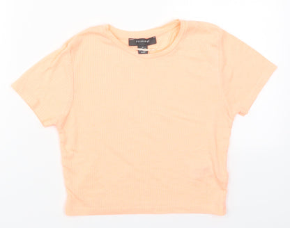 Primark Womens Orange  Polyester Basic T-Shirt Size 6 Round Neck