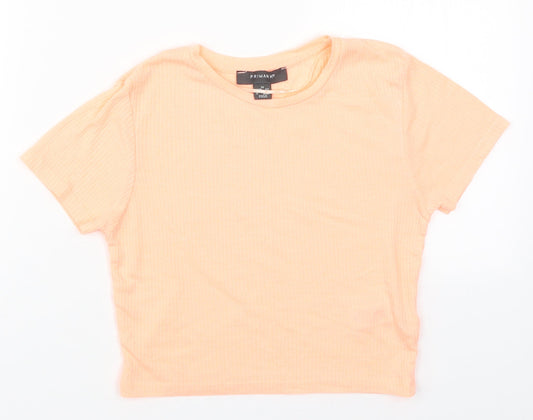 Primark Womens Orange  Polyester Basic T-Shirt Size 6 Round Neck